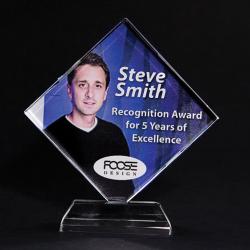 Full-Color Lead Crystal Diamond Award with Base - 4 3/8" x 4 1/4"