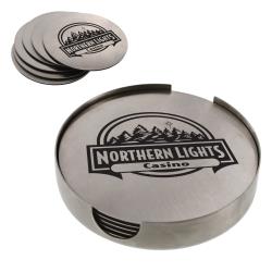 4" Diameter 6-Piece Stainless Steel Coaster Set