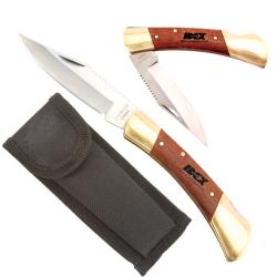 Large Rosewood & Brass Knife with Locking Blade